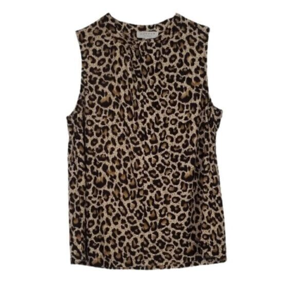 Hayden Sleeveless Leopard Printed Ruched Knot Collar Blouse - Picture 1 of 7